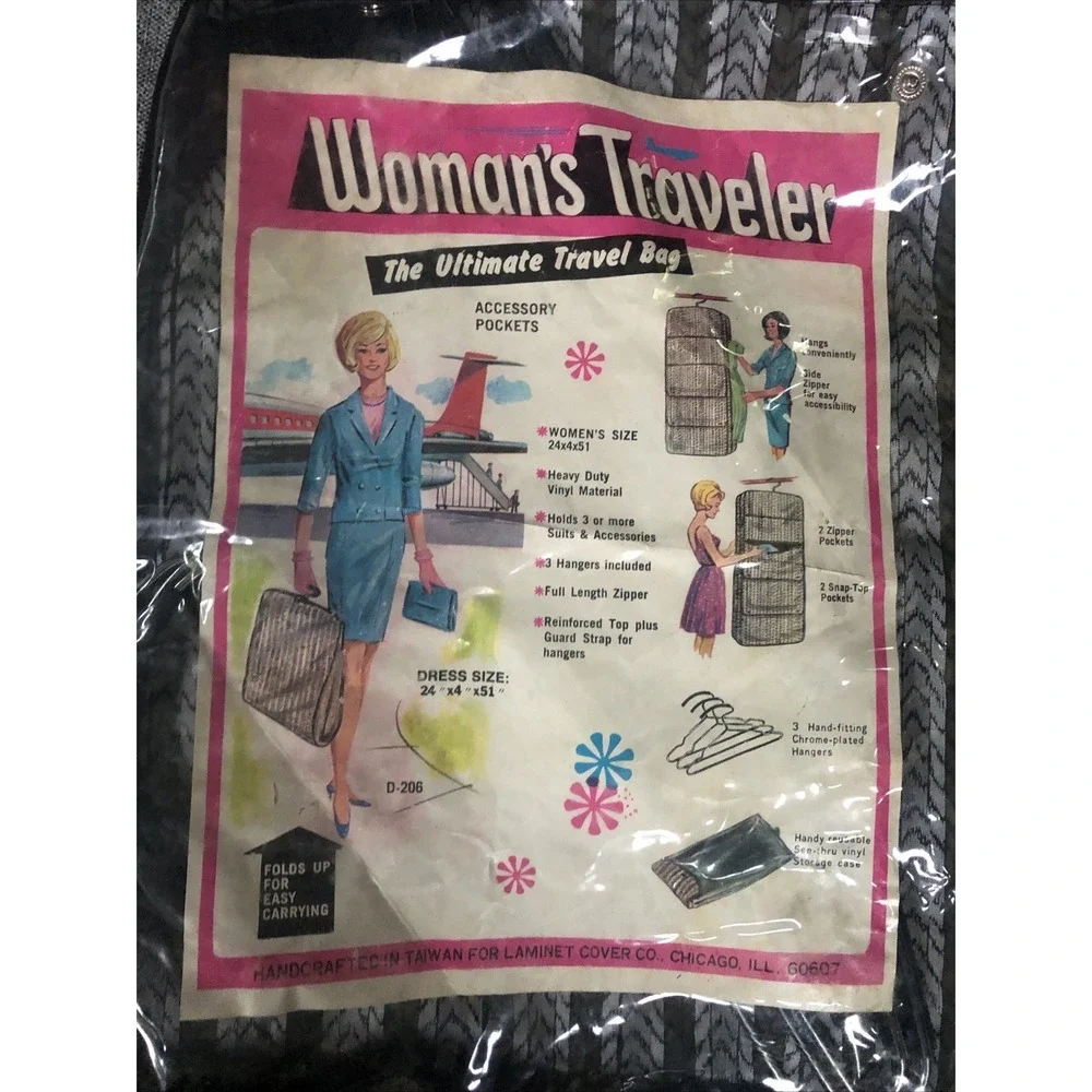 Vintage Women's Traveler Garment Travel Bag Laminet Chicago 50's D-206 Movie Set